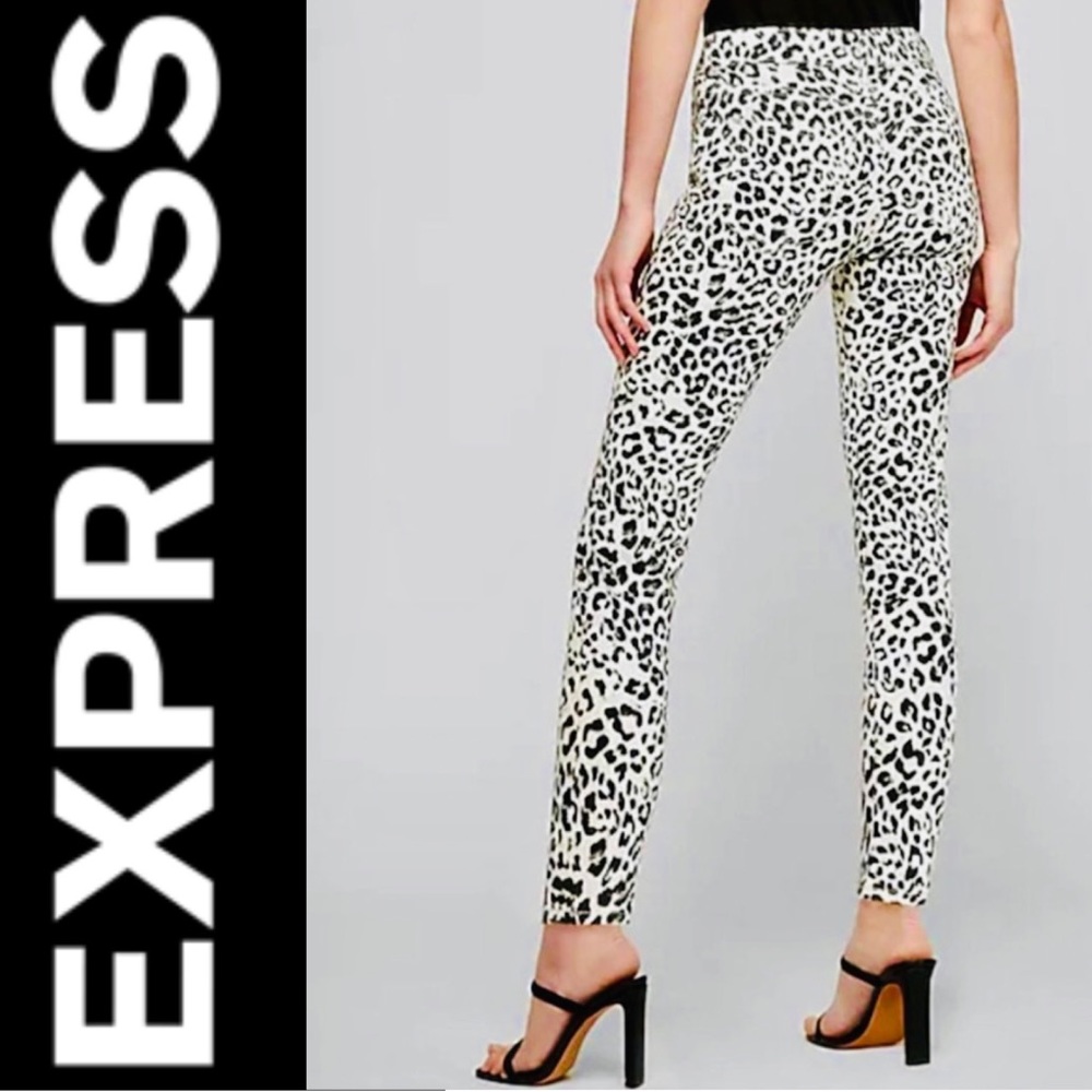 EXPRESS Leopard Print Mid-Rise Stretch Skinny Jeans